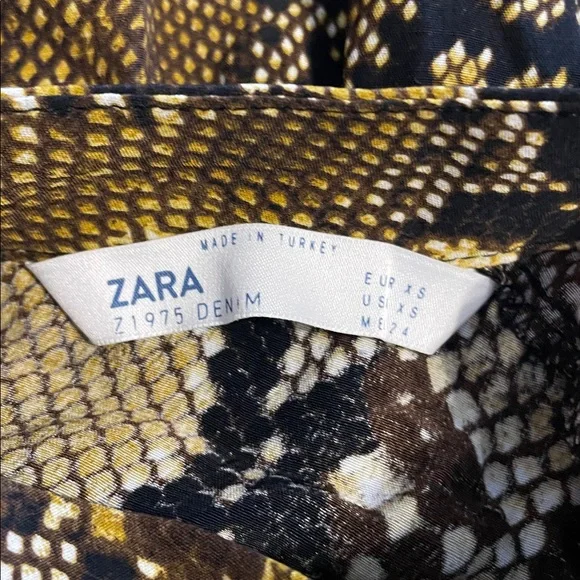 ZARA SNAKESKIN ANIMAL PRINT LONG SLEEVE BELTED BLACK BROWN YELLOW DRESS SZ XS - Picture 15 of 16
